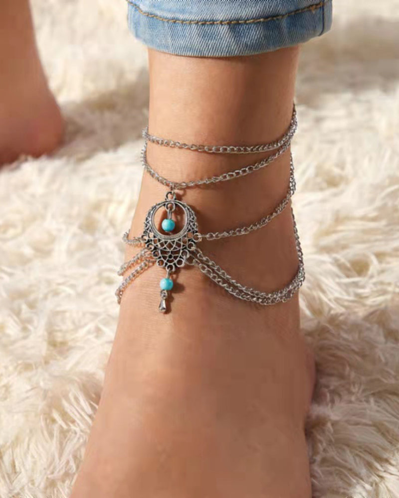 Bohemian Ethnic Vintage Turquoise Tassel Anklet