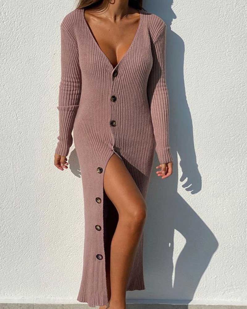 Langärmliges Cardigan-Kleid mit Strickknöpfen 