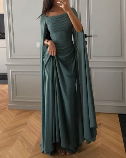 Lapel solid color long sleeve dress