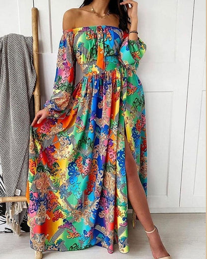 Large Skirt With Print Maxi Dress