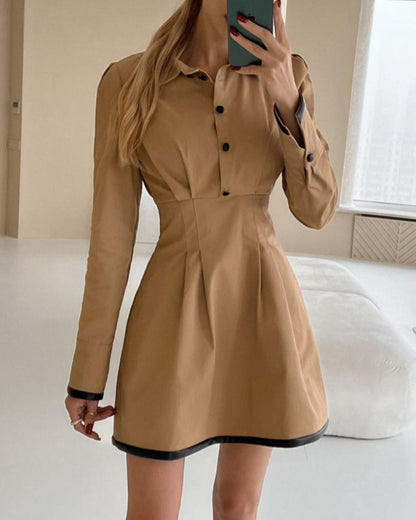 Long sleeve solid color waist dress