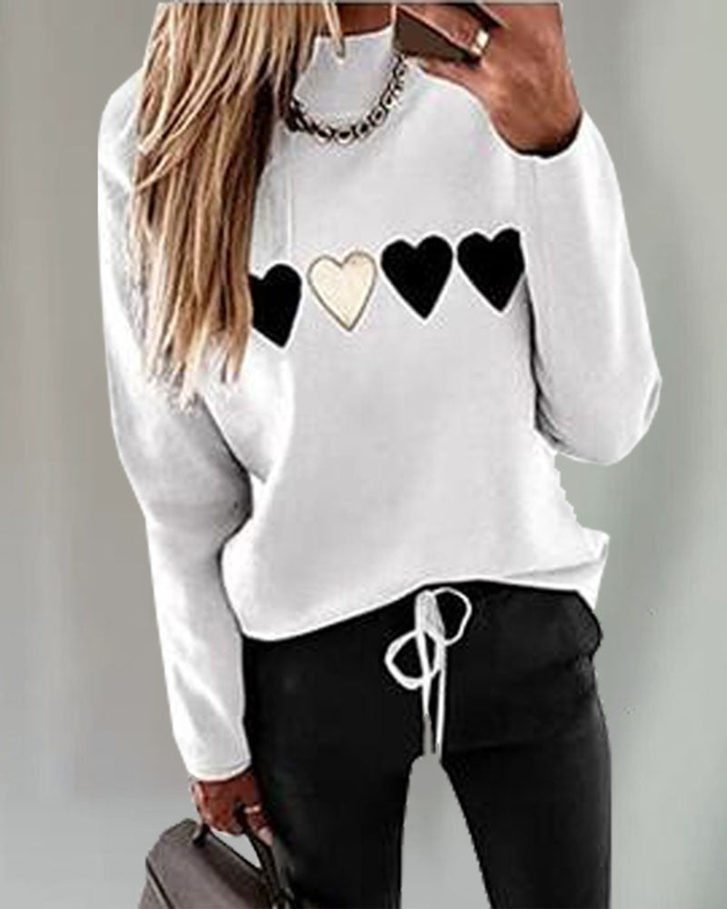 Round Neck Heart Print Top Pants Two-Piece Set