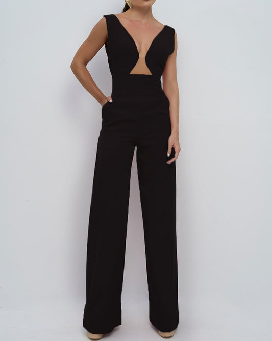 Sleeveless solid color casual jumpsuit