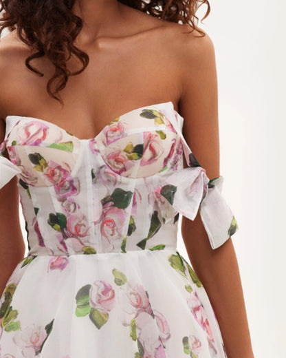 Sleeveless halter printed chiffon dress