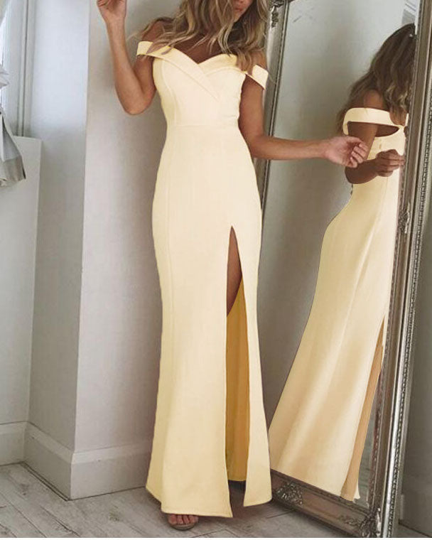 Simple tube top slit dress low cut backless back and floor length dress