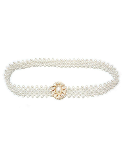 Oval buckle pearl belt