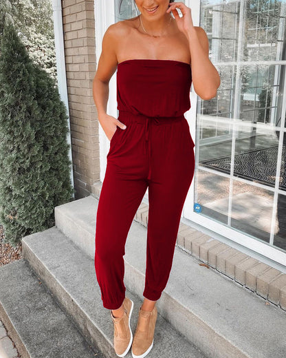 Casual One-shoulder Halter Loose Jumpsuit