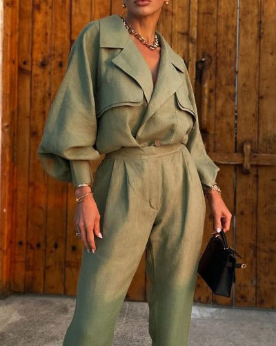 lapel loose solid color two piece suit