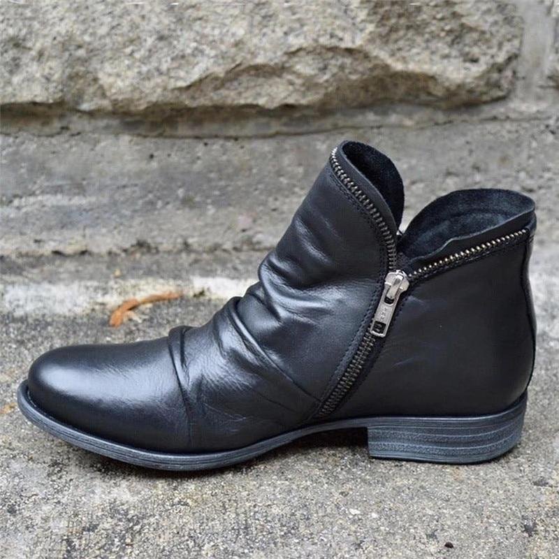 Women's Vintage Zip Ankle Boots Black