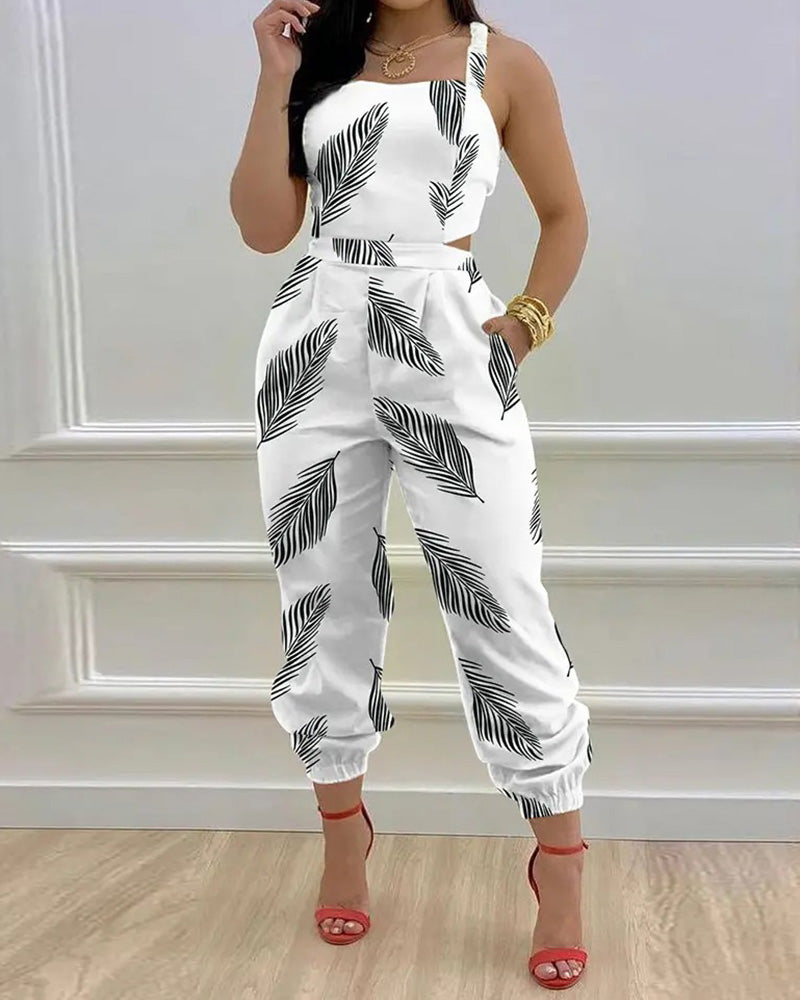 Jumpsuit mit offenem Rücken und hoher Taille und Strapsen 