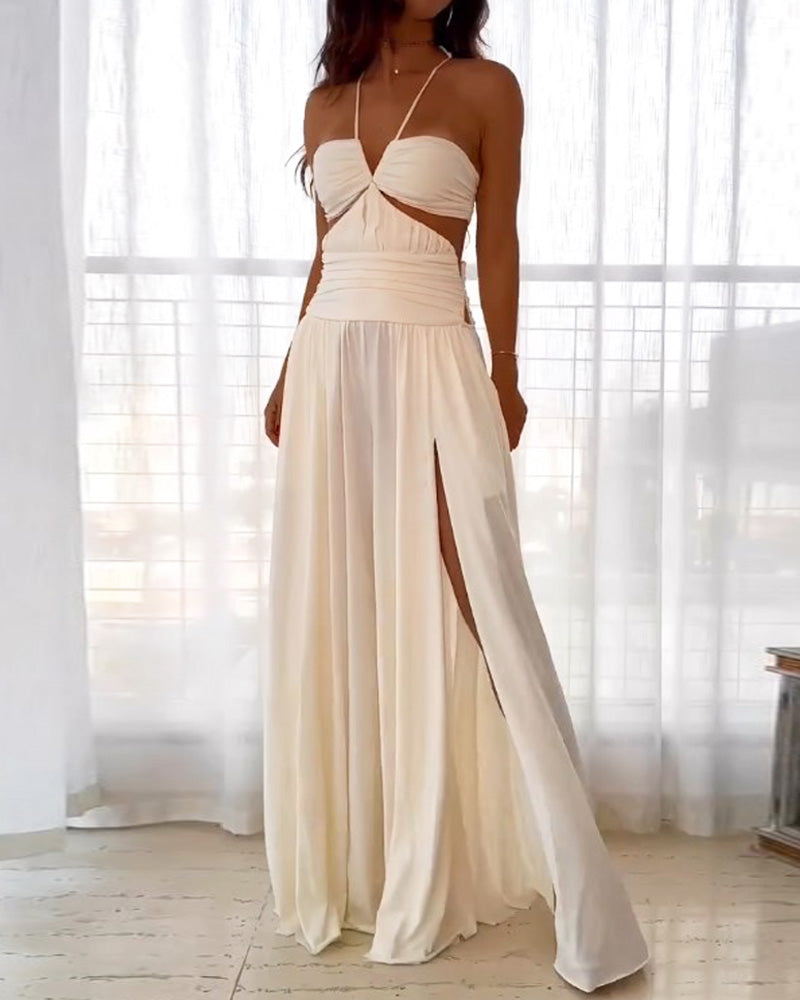 Sleeveless Solid Color Hollow Slit Dress