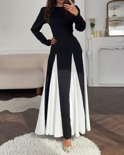 Round neck long sleeve waist dress