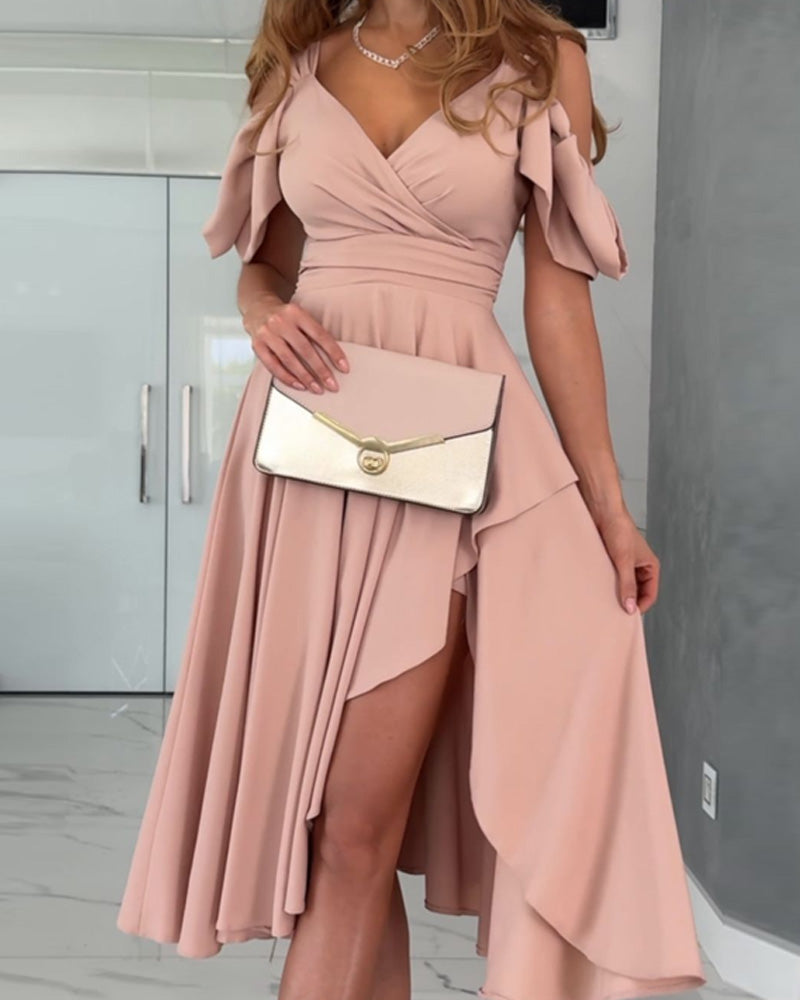 Elegant Strapless Solid Color Dress