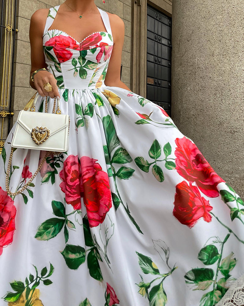 Floral Print Halter Dress