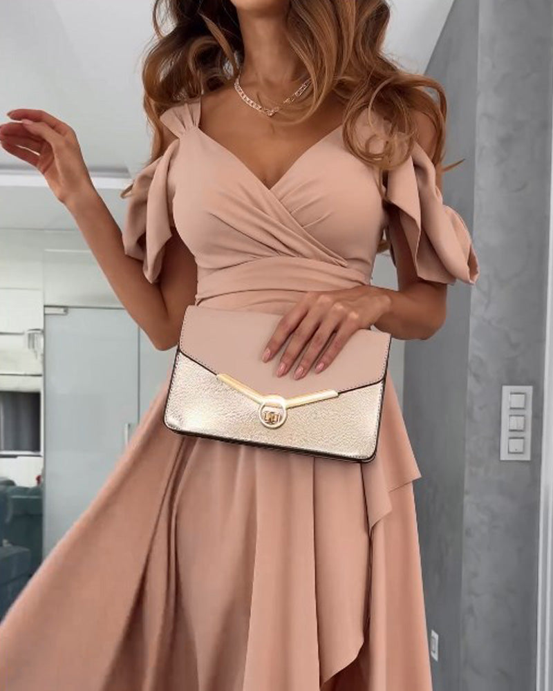 Elegant Strapless Solid Color Dress