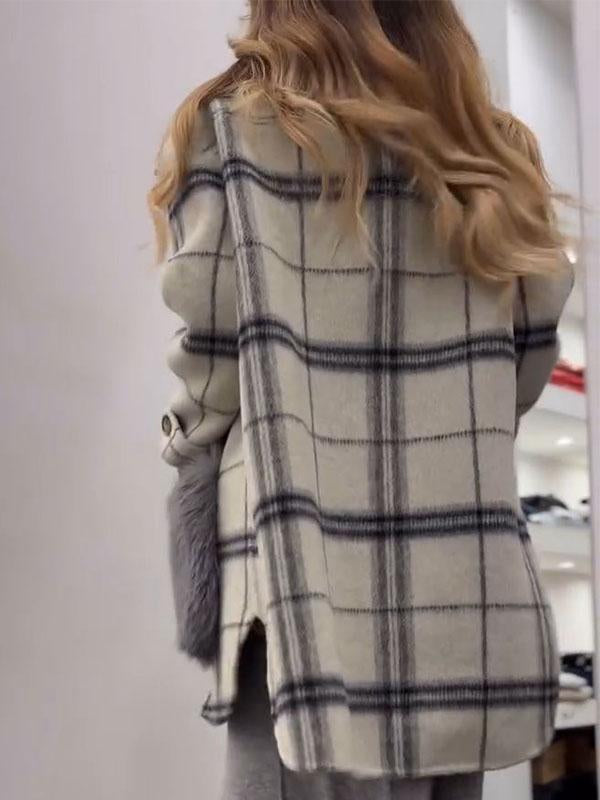 Women's Lapel Plaid Patchwork Coat