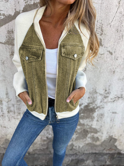 Casual V-neck Zipper Jacket mint green