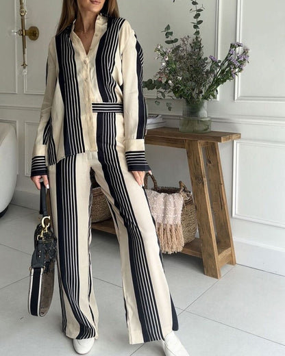 Women's Fashion Satin Fashion Suit khaki patchwork stripes