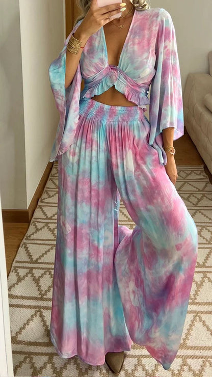 Women's Casual Tie Dye Long Sleeve Suit