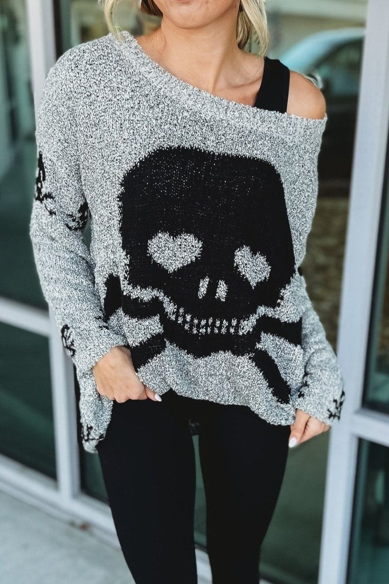 Women's Casual Skull Long Sleeve Knitted Pullover Sweaters