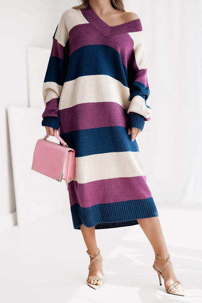 Women's Casual Loose Striped Sweater Dress