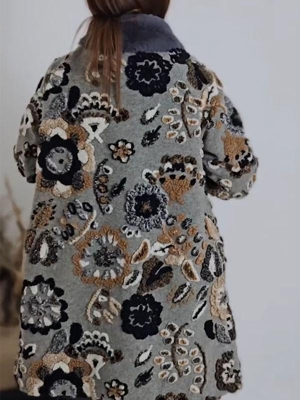 Women's Fur Collar Printed Patchwork Coat