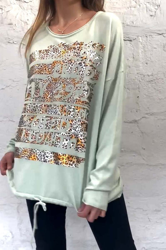 Women's Casual Hot Stamping Printed Long Sleeve T-Shirt Green