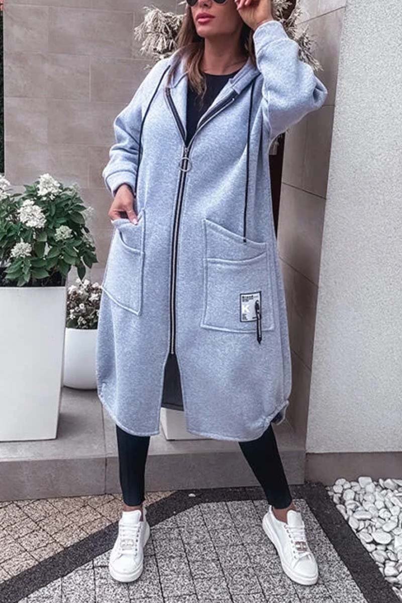 Women's Casual Hooded Zip Coat Gray