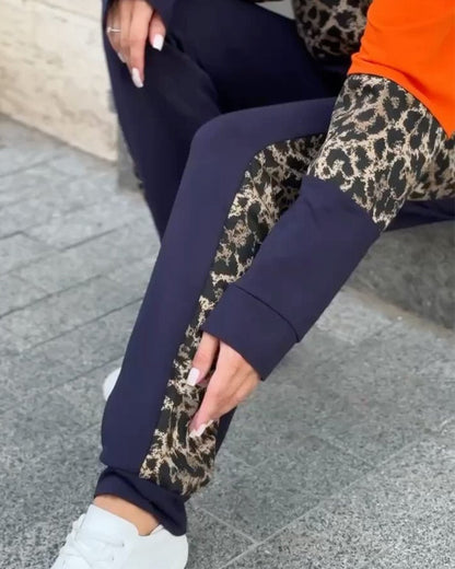 Women's Stylish Contrast Color Leopard Print Casual Suit