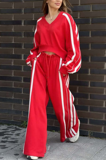 Women's Casual Sports Contrast Color Suit Red