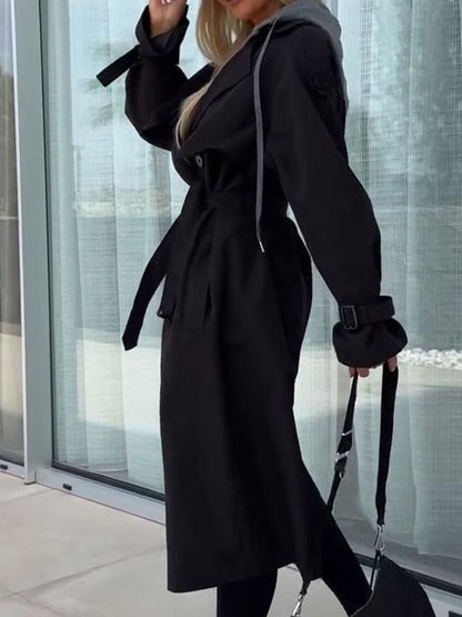 Women's Hooded Long Sleeve Trench Coat