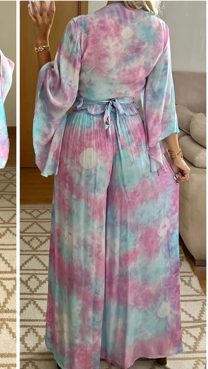 Women's Casual Tie Dye Long Sleeve Suit