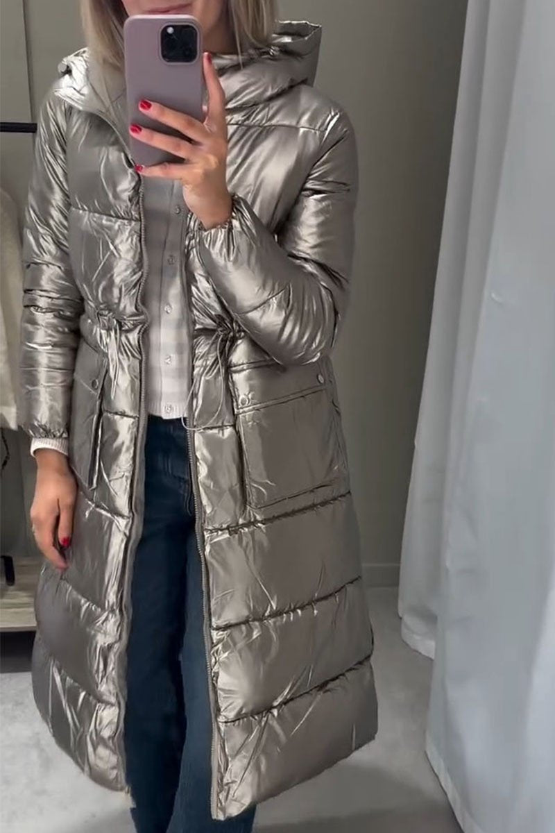 Women's Metallic Silver Hooded Long Coat