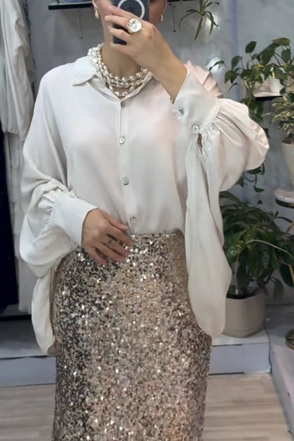 Women's Casual Loose Shirt + Sequined Skirt Two-piece Set