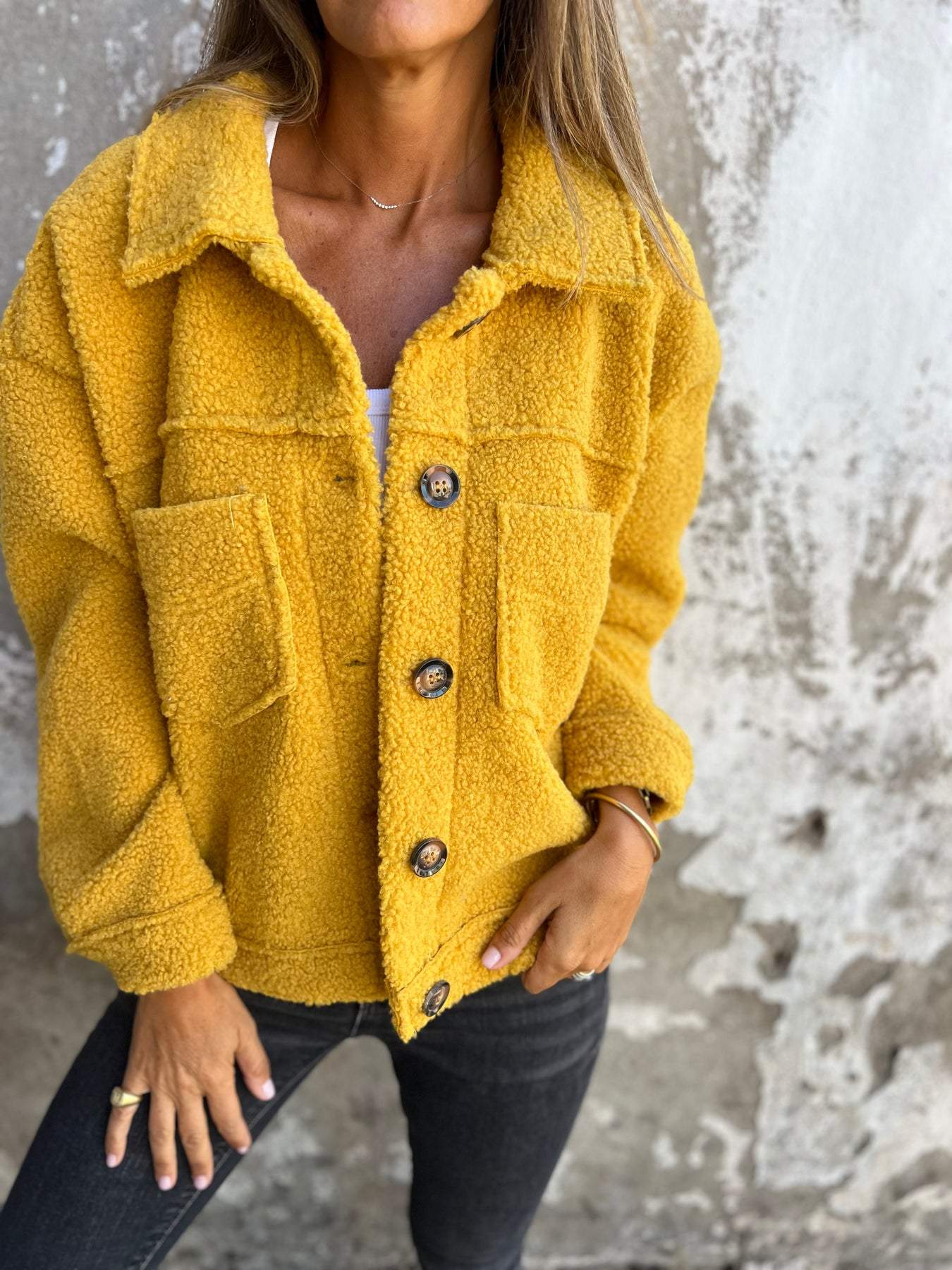 Lapel Single-breasted Lambswool Coat yellow