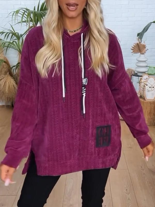 Women's Casual Hooded Corduroy Pullover Sweatshirt purple