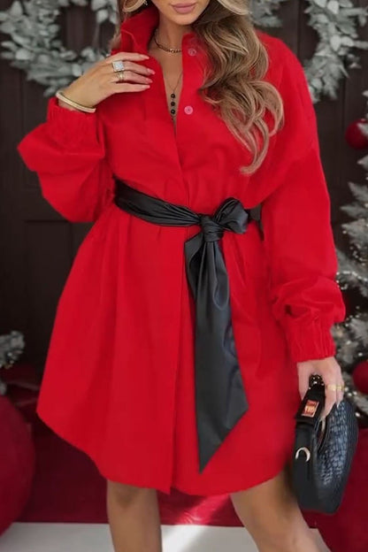 Women's V-neck Waist Shirt Dress