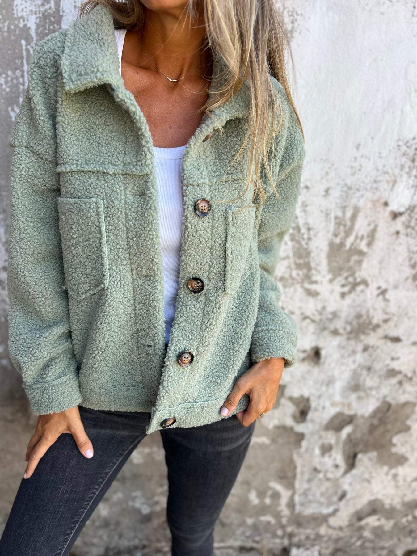 Lapel Single-breasted Lambswool Coat green