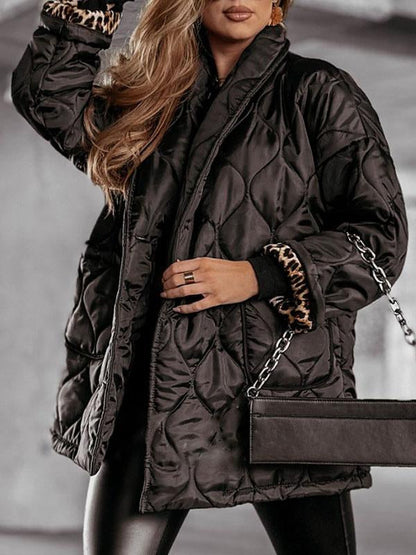 Women's Leopard Print Patchwork Lapel Coat