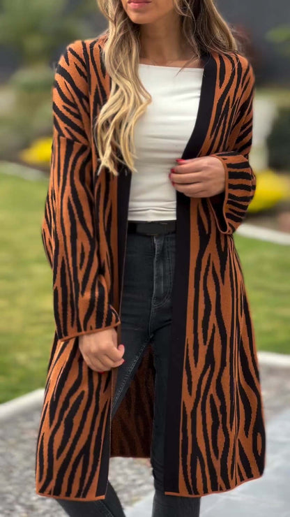 Women's Casual Zebra Print Autumn and Winter Jacket orange