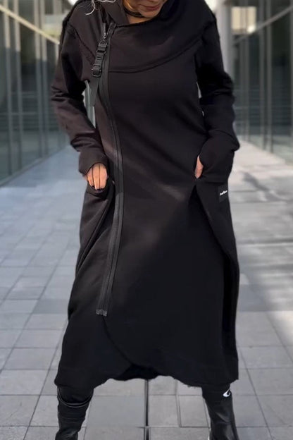 Women's Hooded Long-sleeved Casual Fashion Sweater Dress black