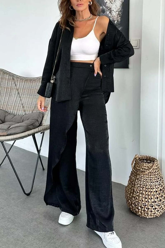 Women's Irregular Design Pants Suit Black