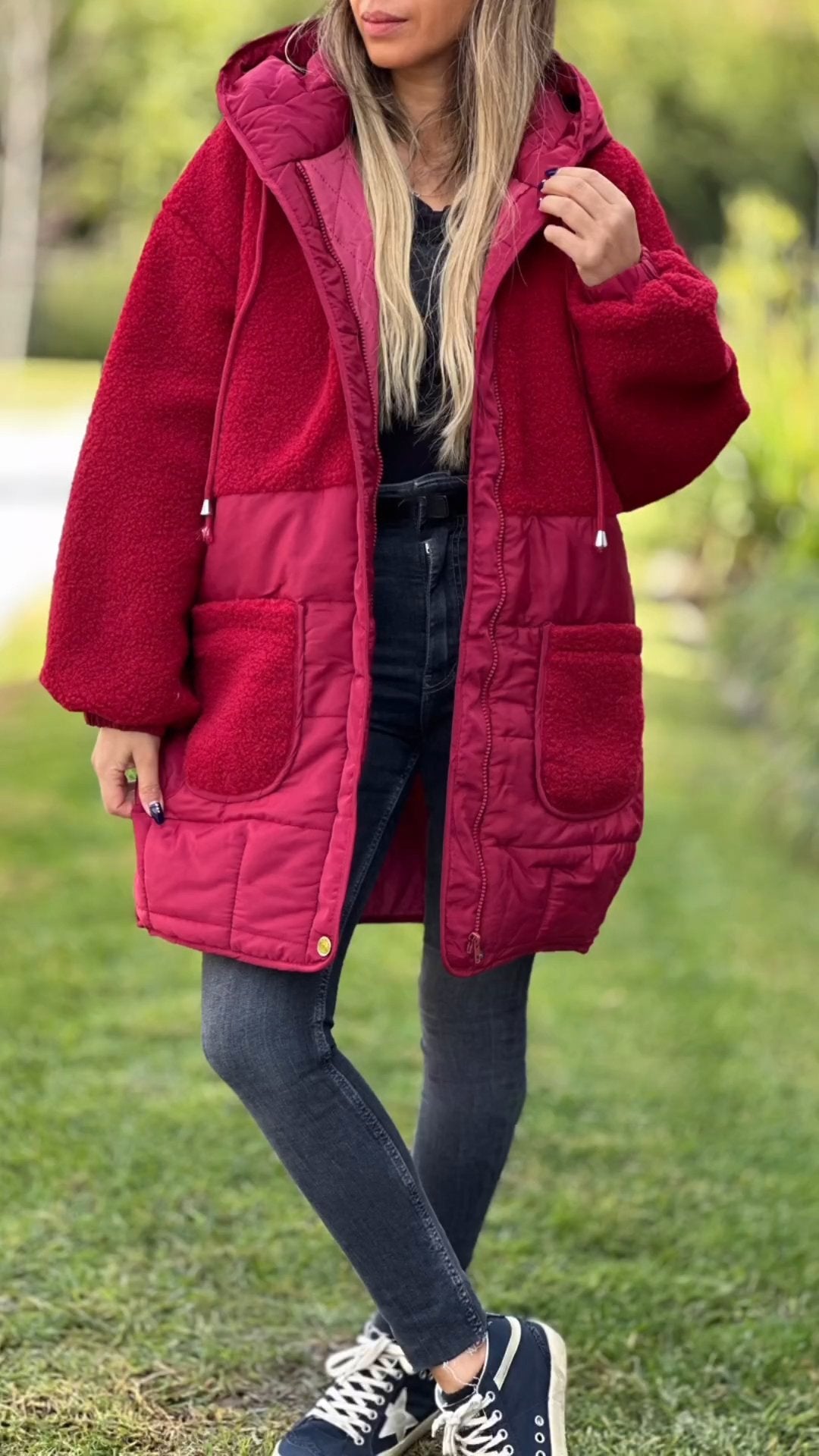 Women's Hooded Long-sleeved Fur Patchwork Casual Coat