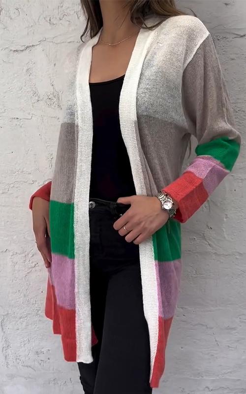 Women's V-neck Contrast Color Knitted Cardigan