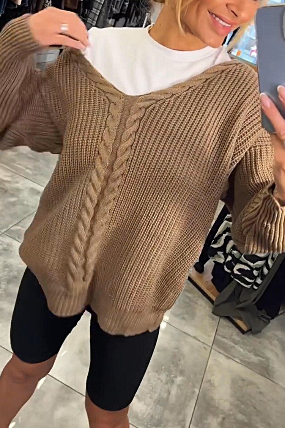 Women's Solid Color V-neck Sweater Top