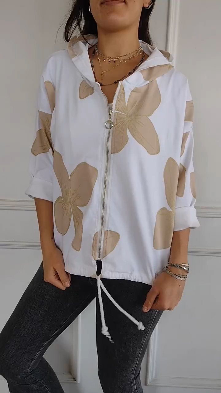 Women's Hooded Long Sleeve Printed Casual Top white