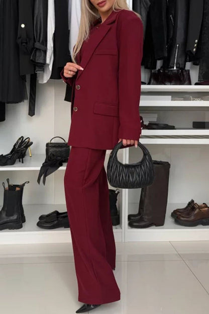 Women's Solid Color Lapel Two Piece Suit