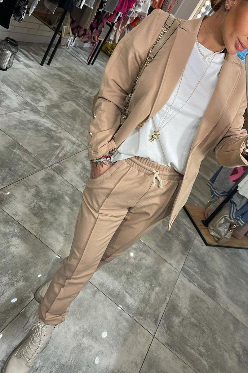 Women's Lapel Long Sleeve Button Design Casual Suit khaki