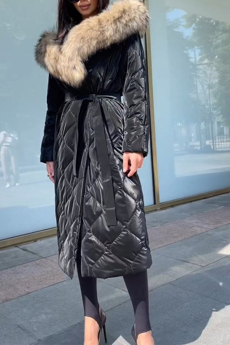 Women's Autumn and Winter Hooded Long Thick Coat black