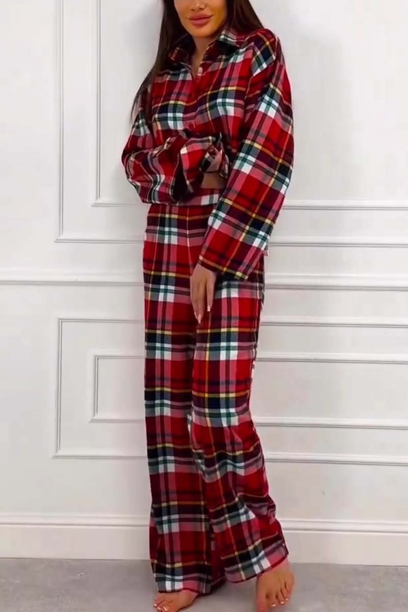 Women's Casual Christmas Plaid Pajama Set